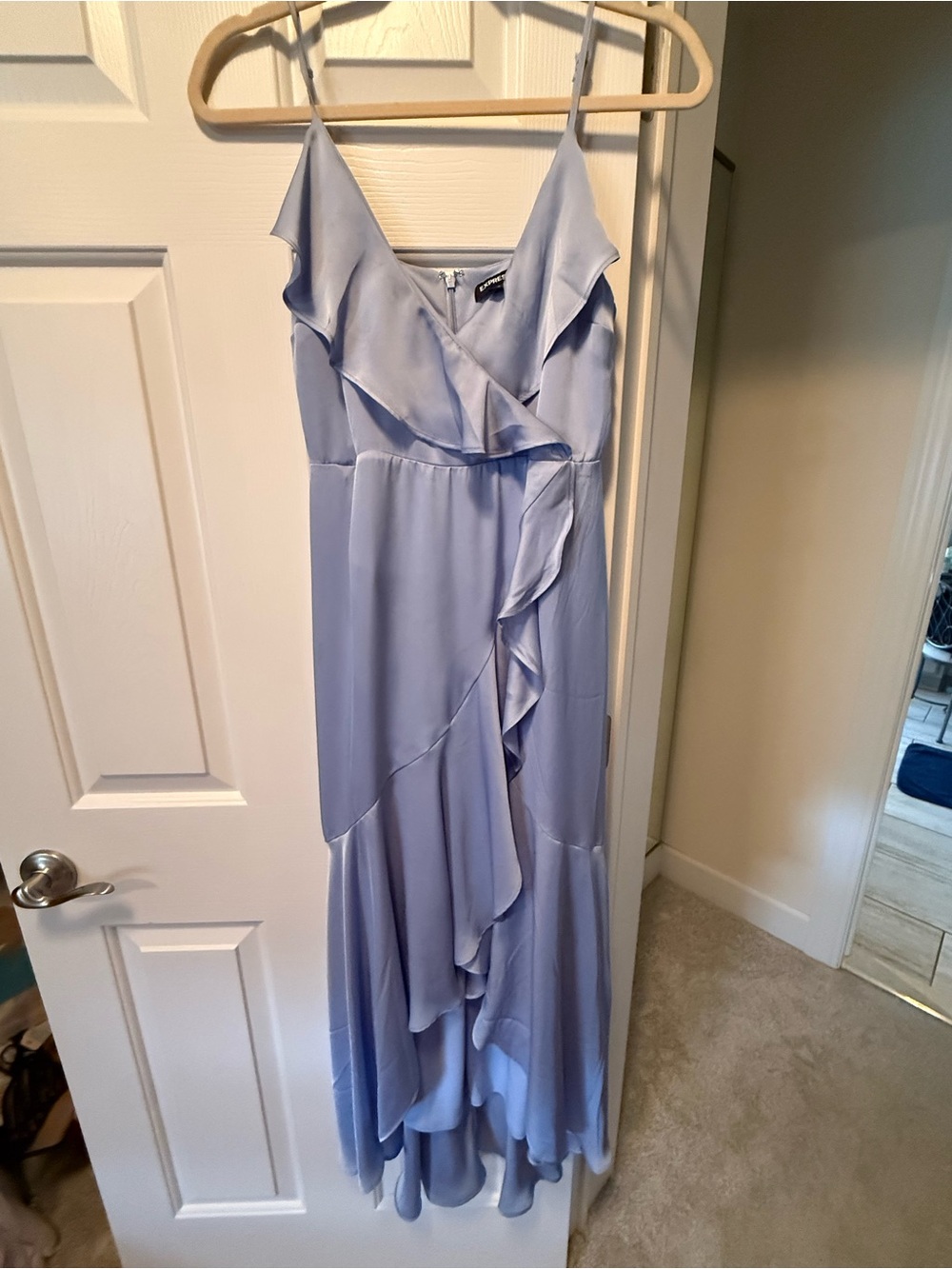 Express  baby blue  Ruffle Maxi Dress with adjustable Spaghetti Straps